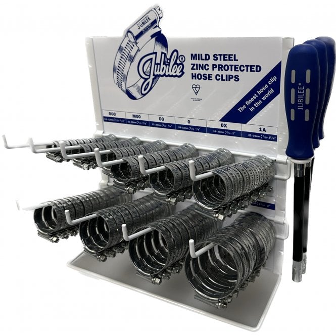 100pcs Jubilee Hose Clips with Dispenser Rack Stand and 3 Flexible Drivers Clamp