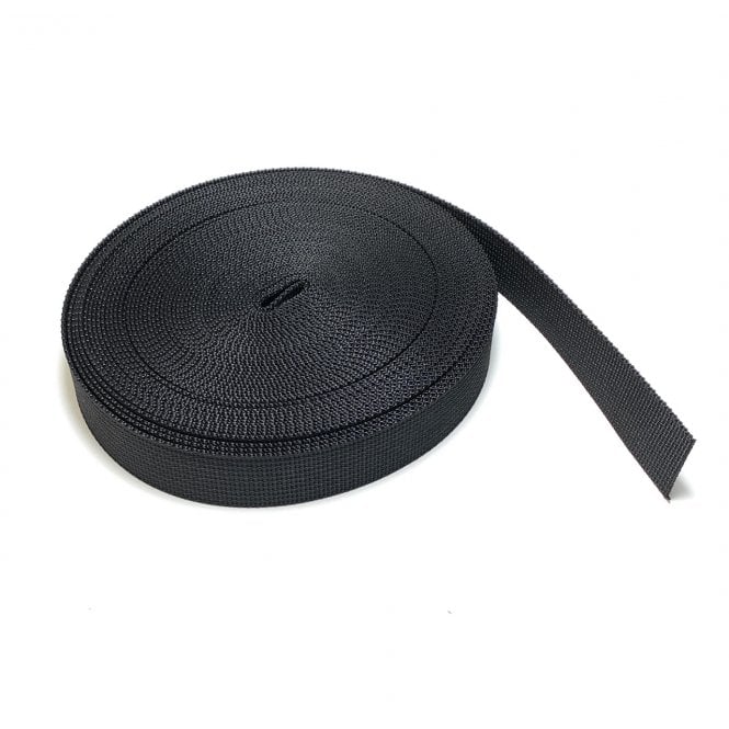 25mm Wide Black Nylon Heavy Duty Polypropylene Webbing Strap- 10m 