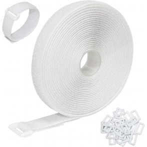 On1shelf® 25mmx5m with 25pcs Plastic Buckle Hook & Loop Strap Roll White