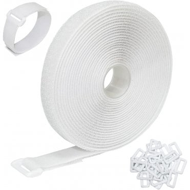 5m Adjustable Cable Straps with Buckles - Versatile White Hook and Loop Ties for Superior Cable and Cord Organisation