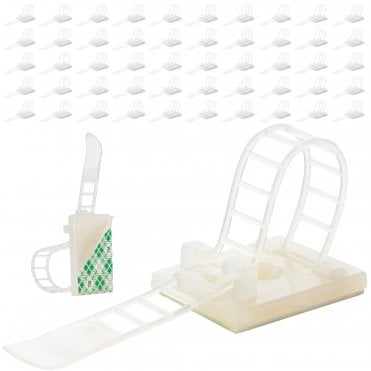 85mm Self-Adhesive Adjustable Cable Clips – White (Pack of 50) – Strong Nylon Wire Clamps, Free Delivery