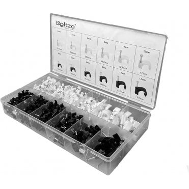 Assorted Round Cable Nail Clips Black & White 4mm to12mm- 390 PCS