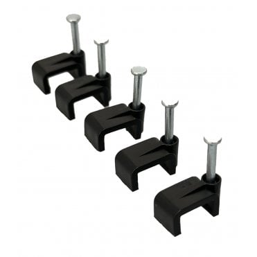 Black Flat Cable Clips with Fixing Nails - 4mm to 14mm, 50 to 200 Pack