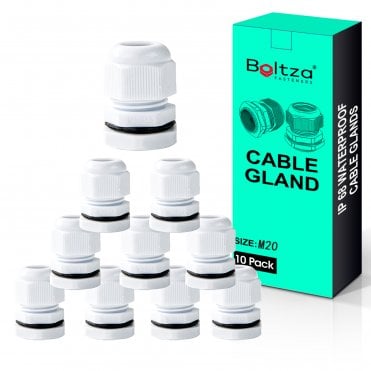 White Nylon Cable Glands M12–M30 – IP68 Waterproof Electrical Conduit Fittings for Outdoor Panels, Boxes & Enclosures