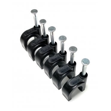 Black Round Cable Clips with Nail Fixings, K-Type 100-Pack