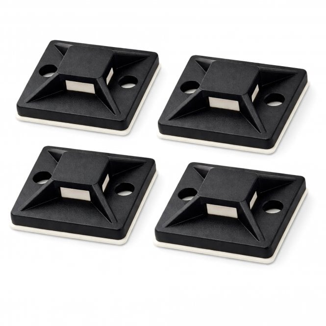 Black Self-Adhesive 4-Way Cable Tie Mounts – 50 Pack