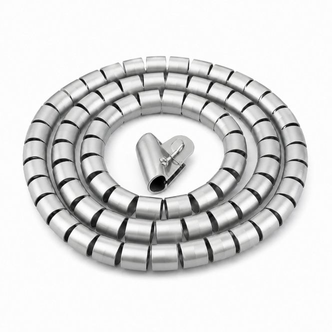 Cable-Core Silver 25mm Large Spiral Cable Tidy Wrap Kit with Feeder Tool – 2m Cable Management Sleeve for TV, PC, Desk & Home Cinema Wires