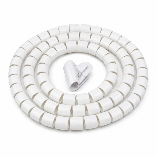 Cable-Core White 25mm Large Spiral Cable Tidy Wrap Kit with Feeder Tool – 2m Cable Management Sleeve for TV, PC, Desk & Home Cinema Wires