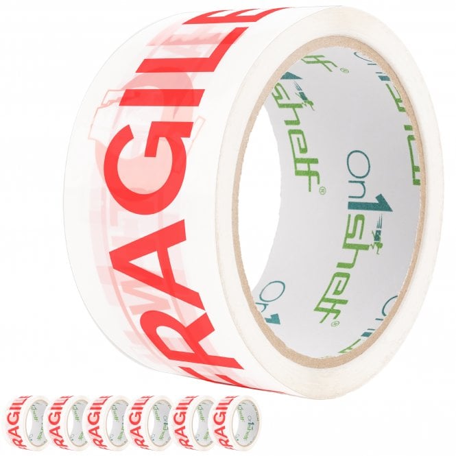 Classic Fragile Packaging Tape - 6 Rolls, Easy Unwind, Strong Seal, 48mm x 50m