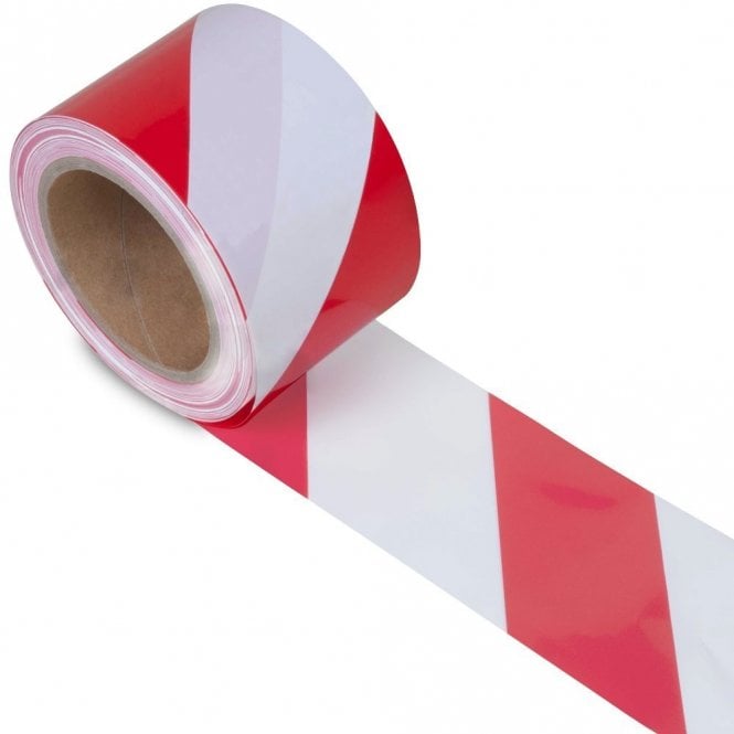 Hazard Warning Barrier Tape Roll - Non Adhesive - Red and White - 75mm x 100m