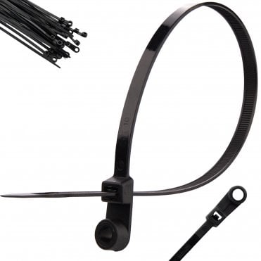 Mountable Head Screw Mount Cable Ties - Black - 3.6mm x 100mm, 100-Pack