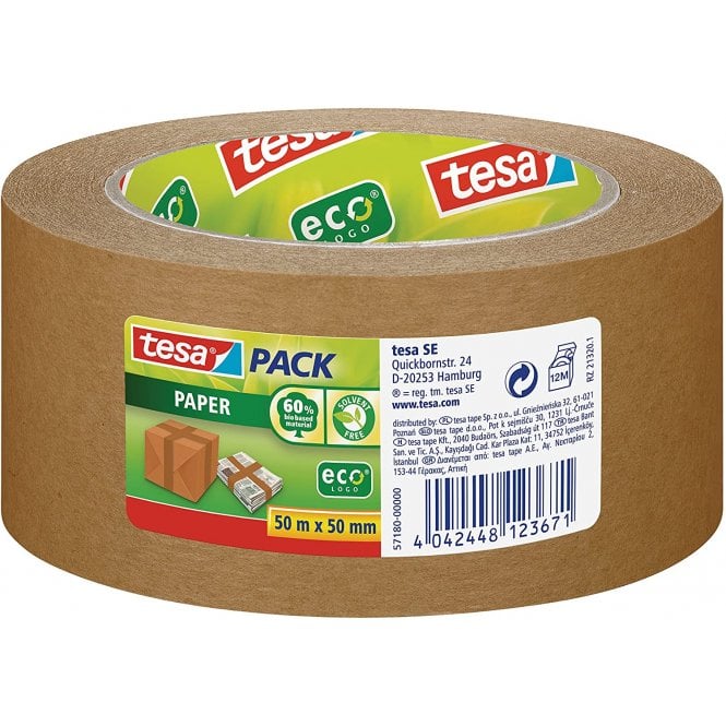 Paper Packaging Tape Made From Recycled Materials for Packing Parcels and Boxes 50 m x 50 mm