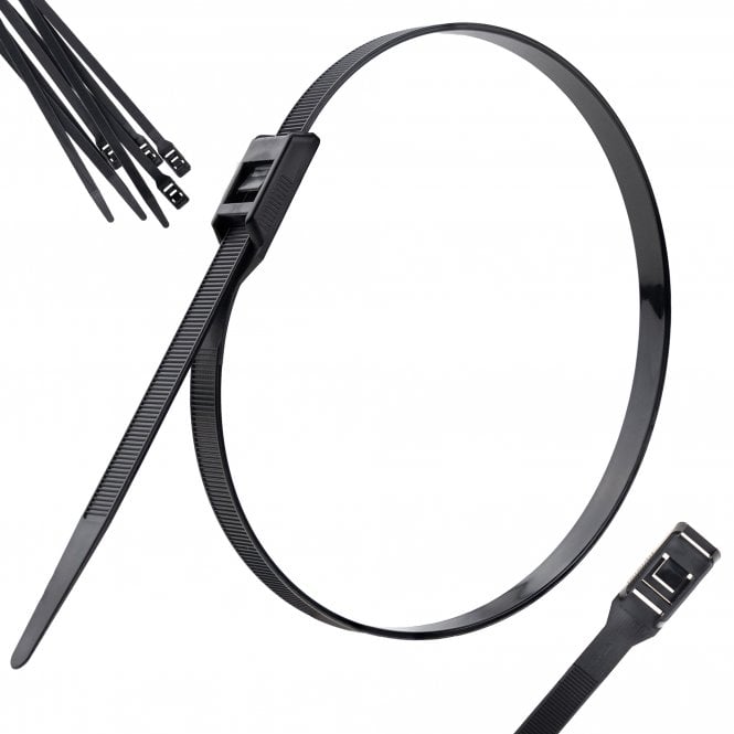 Releasable Cable Ties - Black - 9.0mm x 500mm, 100-Pack