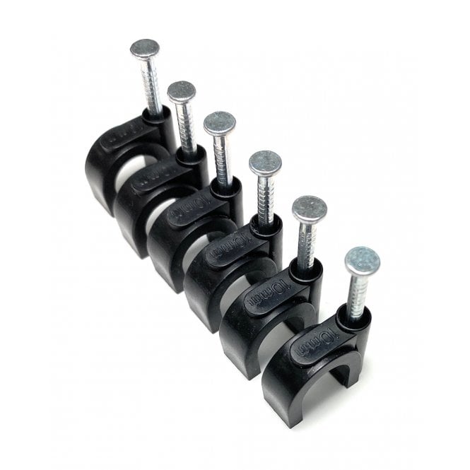 Round Black Cable Clips with Fixing Nails for Cable Management
