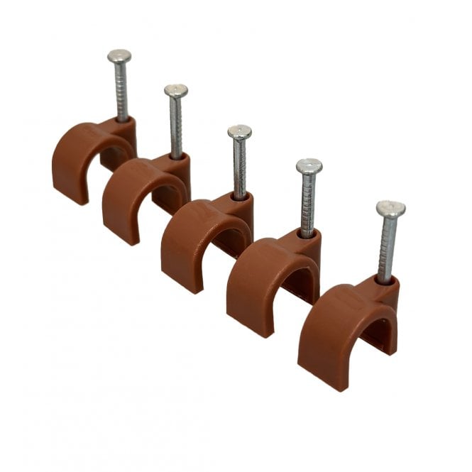 Round Brown Cable Clips with Nail Fixings – Heavy Duty Wire Cable Clips Packs of 50, 100, 200 & 400