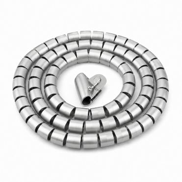 Cable-Core Silver 25mm Large Spiral Cable Tidy Wrap Kit with Feeder Tool – 2m Cable Management Sleeve for TV, PC, Desk & Home Cinema Wires