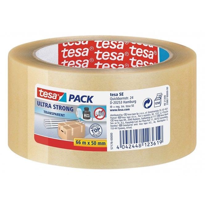Ultra Strong - PVC Packing Tape for Solid Packaging and Secure Bundling - Clear- 66 m x 50 mm
