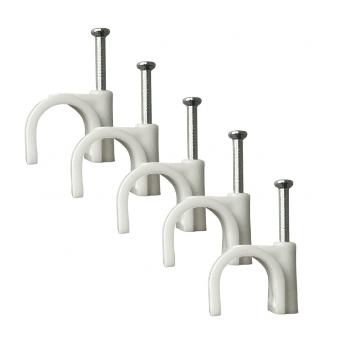 White Round Cable Clips with Nail Fixings, K-Type 100-Pack
