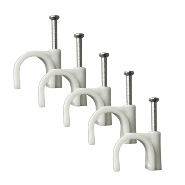White Round Cable Clips with Nail Fixings, K-Type 100-Pack